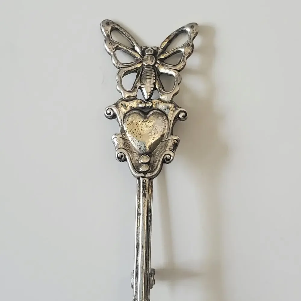 Vintage Sterling Silver Heart Butterfly Spoon Pin Brooch